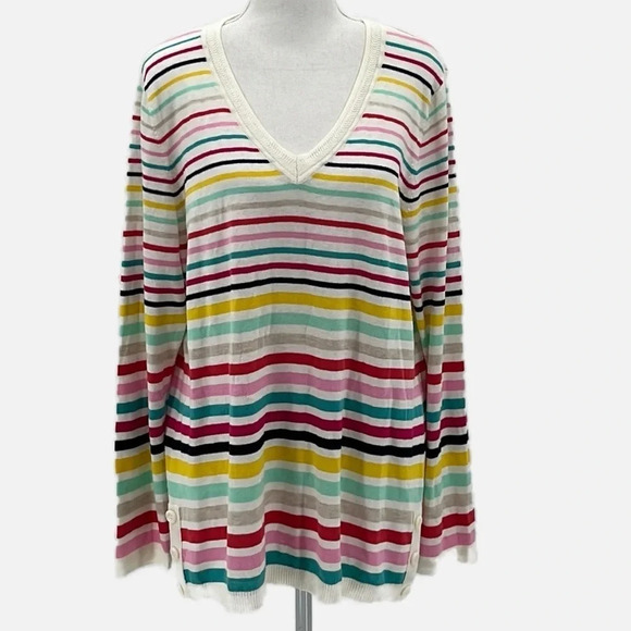 Talbots Striped V Neck Sweater - Size Large - Picture 1 of 8